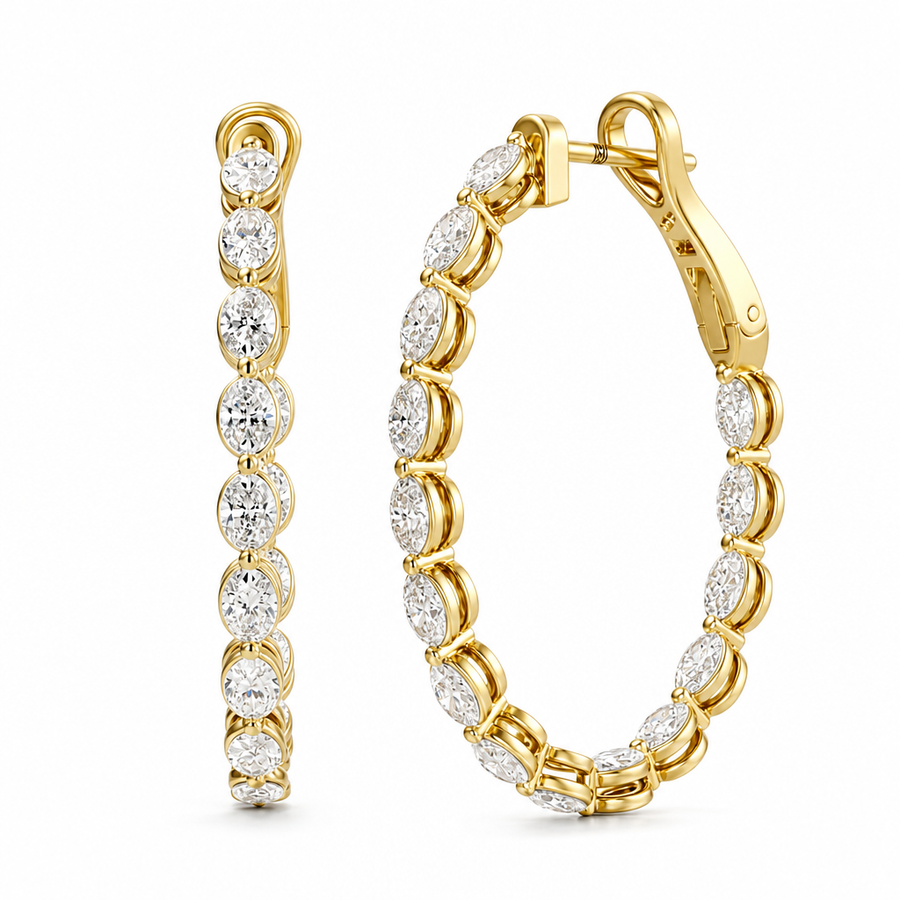 3 Carat Oval Inside Out Lab Grown Diamond Hoop Earrings