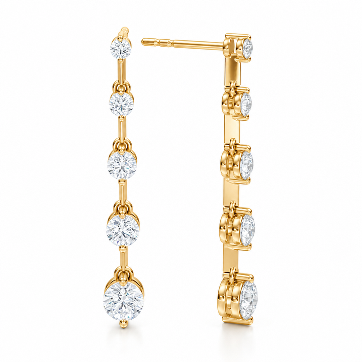 2 Carat Round Graduated Lab Grown Diamond Dangle Distance Earrings