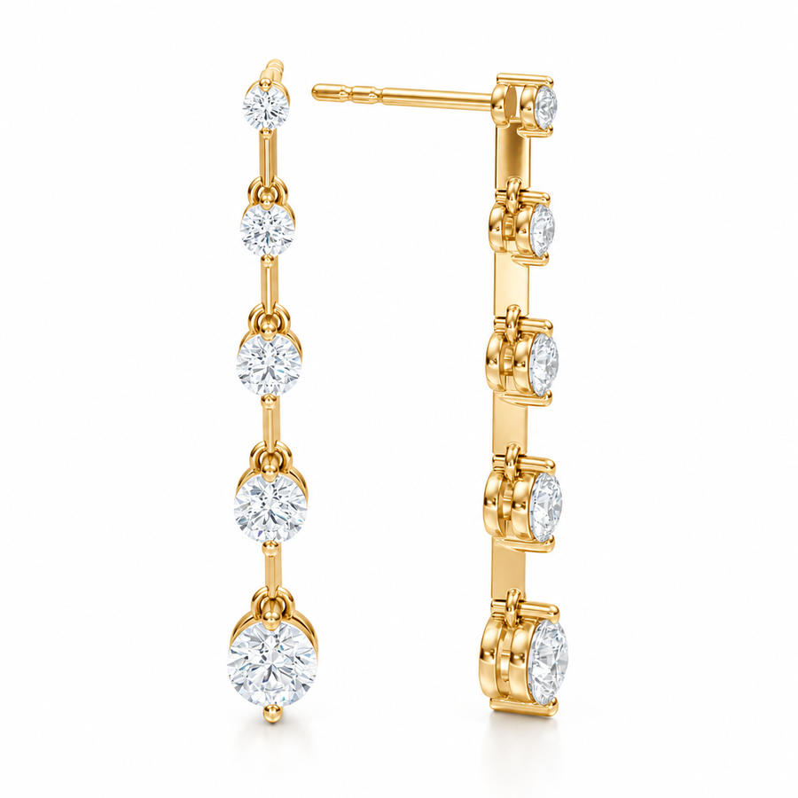 2 Carat Round Graduated Lab Grown Diamond Dangle Distance Earrings