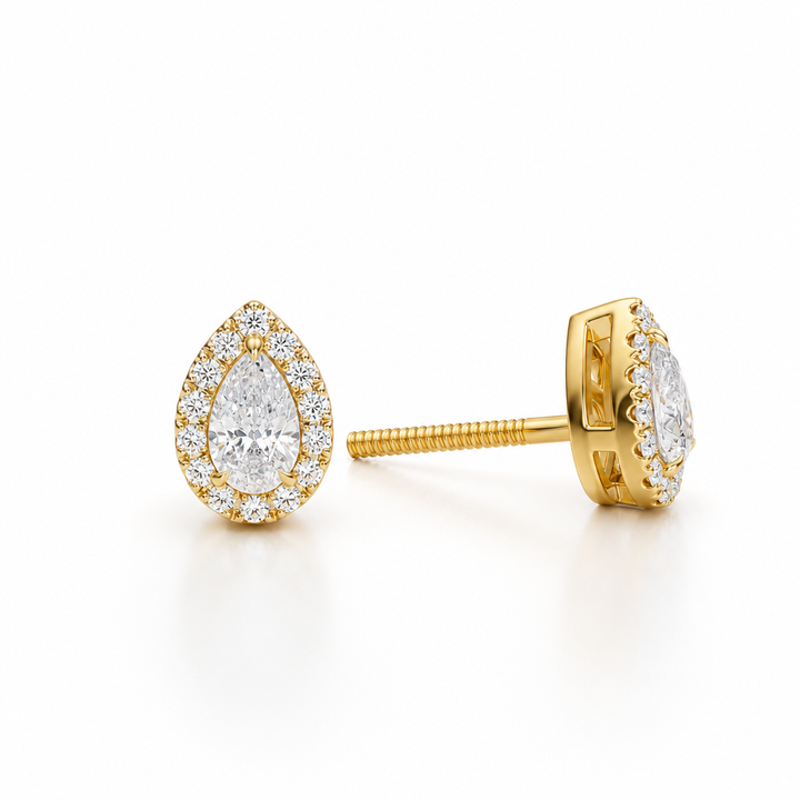 Pear Halo Stud Earrings