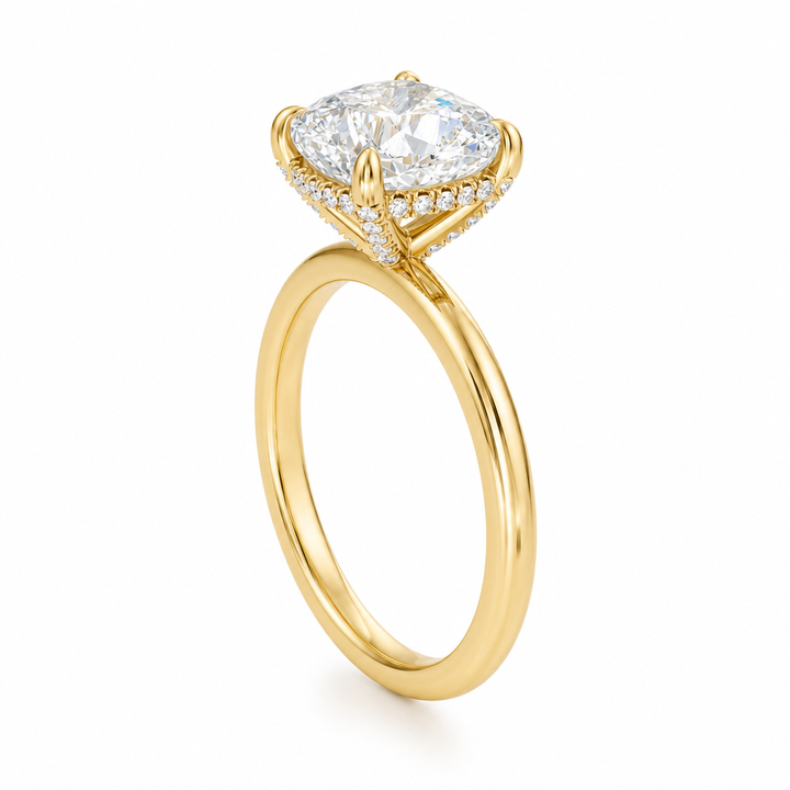 Cushion Solitaire Ring With Diamond Basket