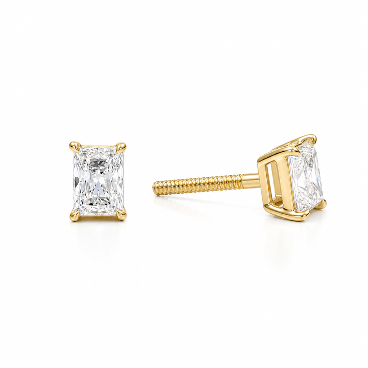 0.50 carat radiant cut lab-grown diamond stud earrings in four-prong settings