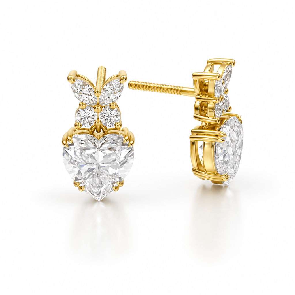 Heart Shape Butterfly Cluster Lab Grown Diamond Stud Earrings