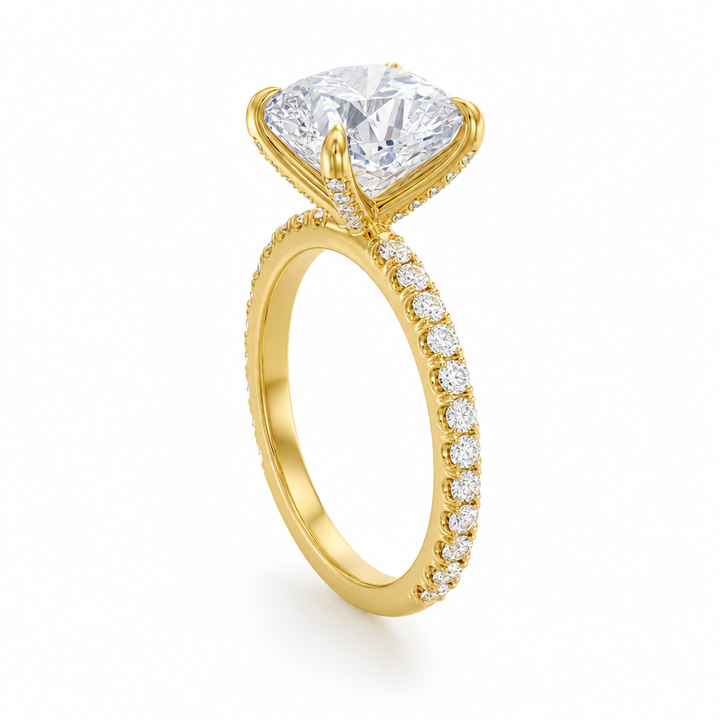Cushion Pave Ring With Pave Prongs
