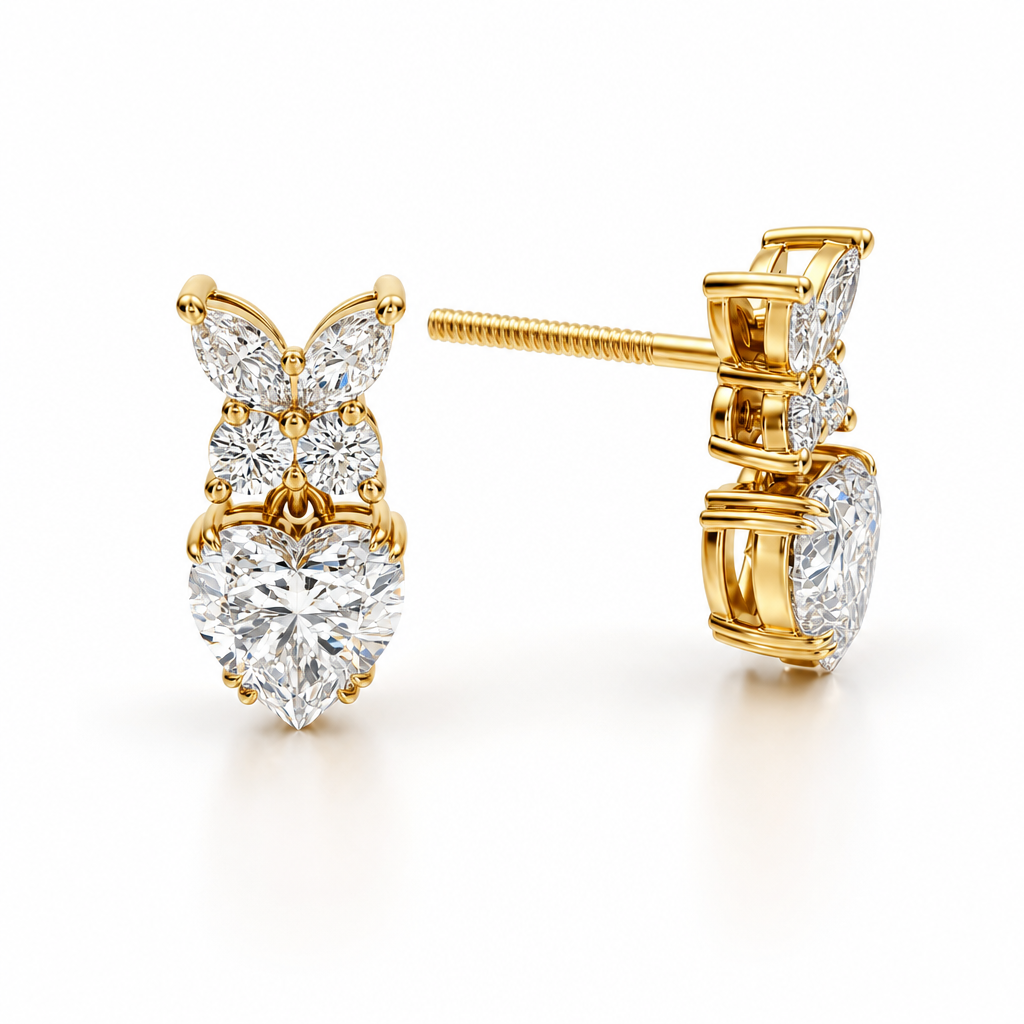 Heart Shape Butterfly Cluster Lab Grown Diamond Stud Earrings