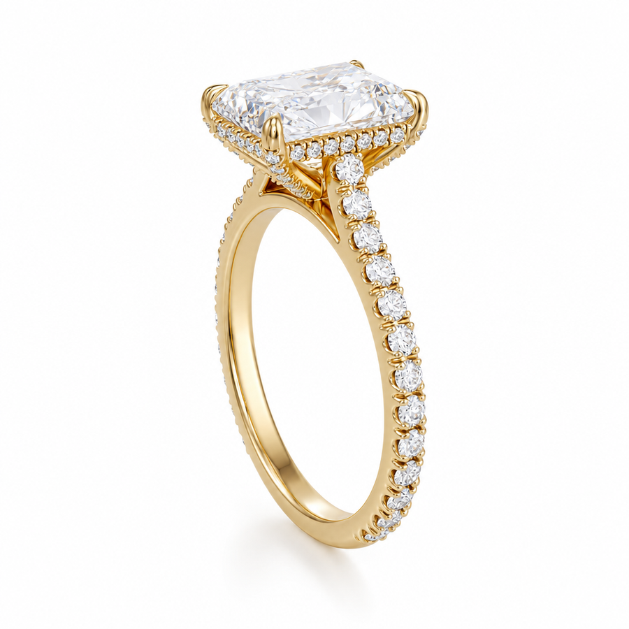 Radiant Pave Cathedral Ring With Diamond Basket