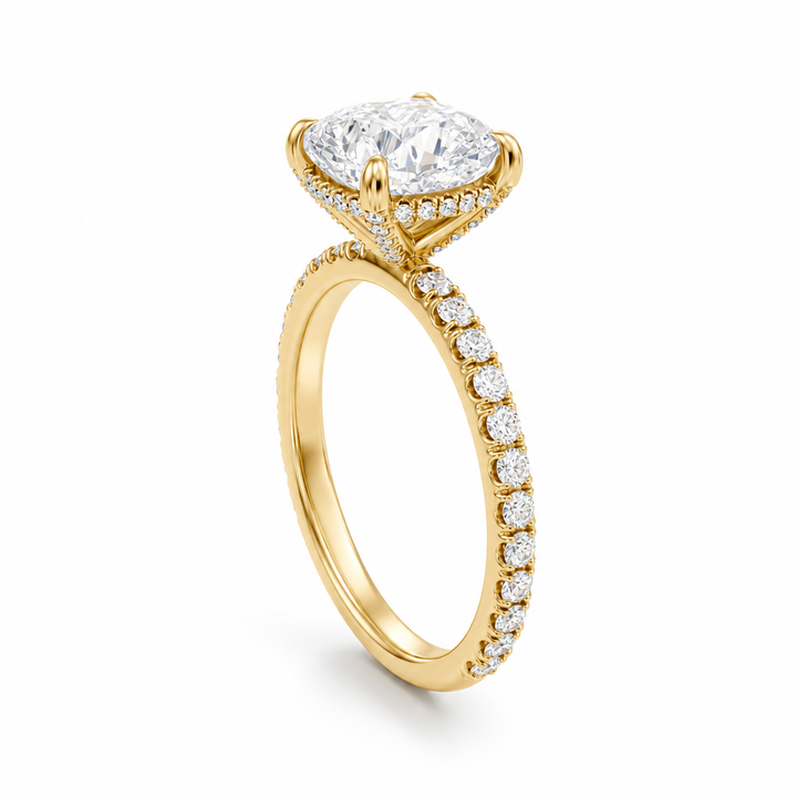 Cushion Diamond Basket With Pave Ring