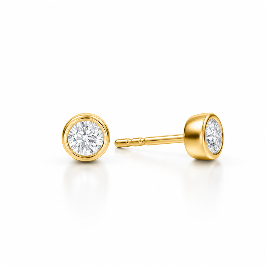Round Bezel Stud Lab Grown Diamond Earrings