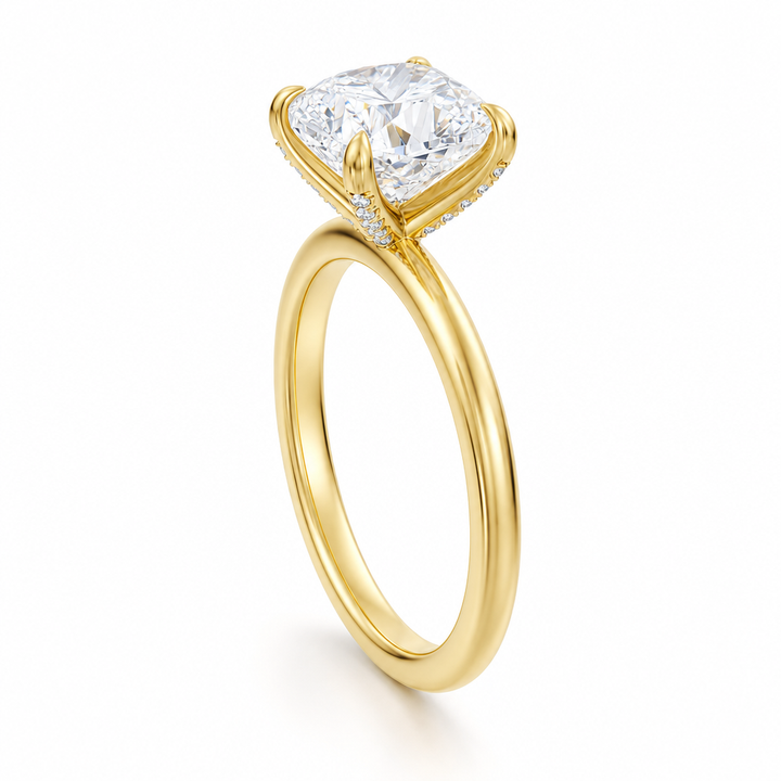 Cushion Solitaire Ring With Pave Prongs