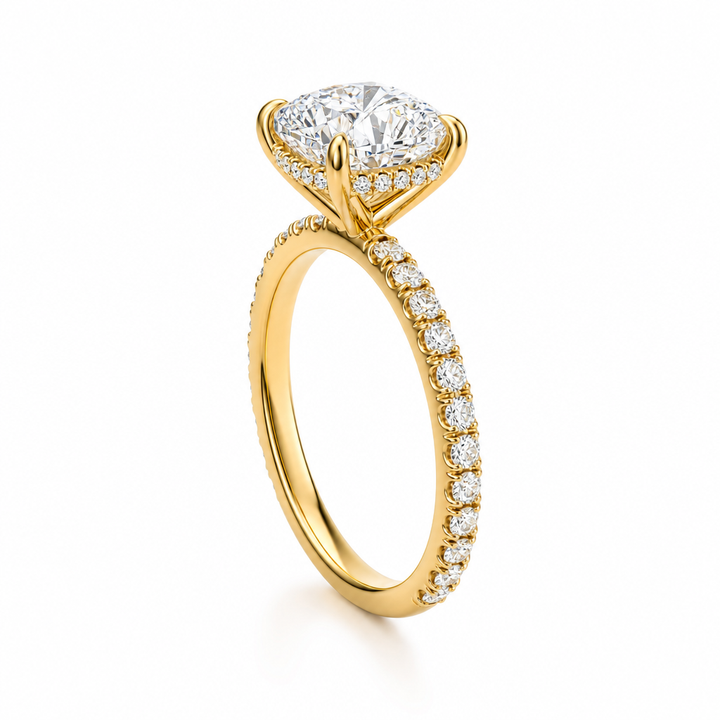 Cushion Hidden Halo With Pave Band