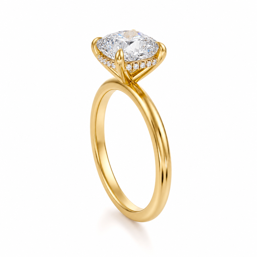 Cushion Solitaire Ring With Hidden Halo