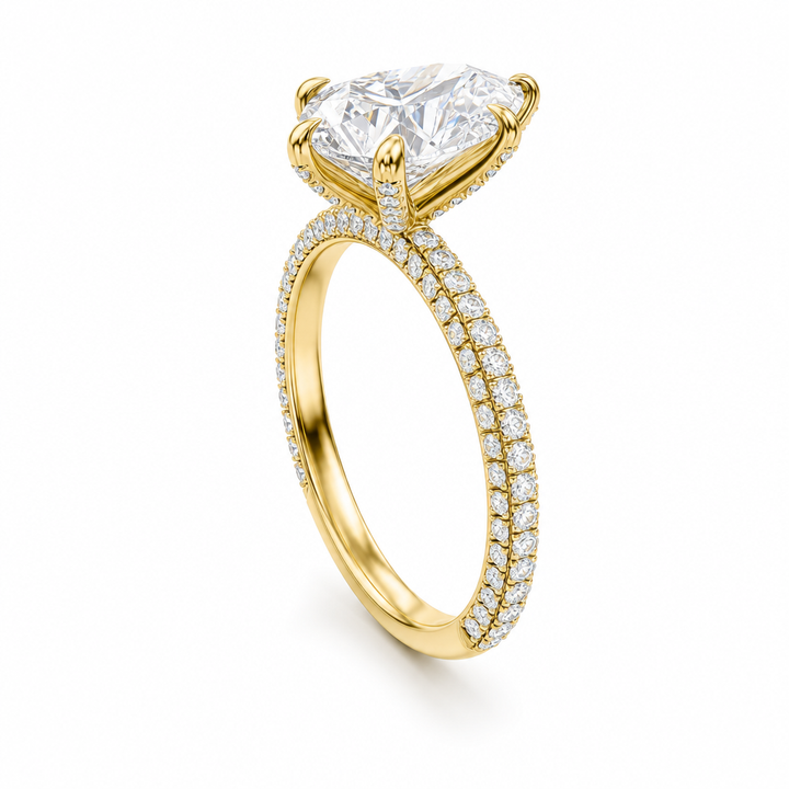 Pear Three Row Pave Ring With Pave Prongs