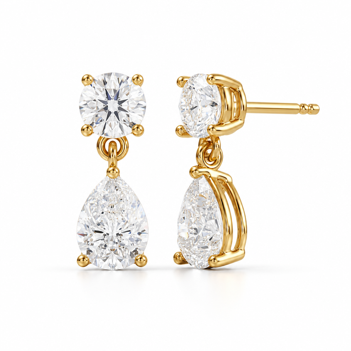 Round And Pear Drop Earrings