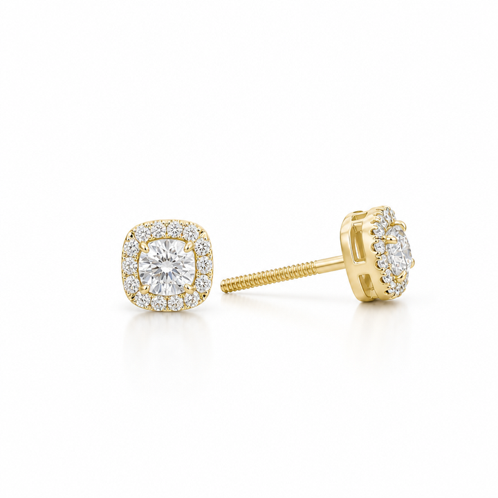 Lab Grown Cushion Halo Diamond Stud Earrings