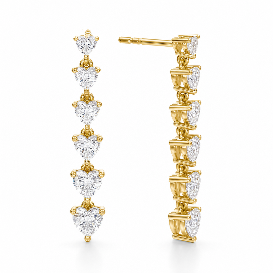 2 Carat Graduated Heart Stone Lab Grown Diamond Dangle Earrings