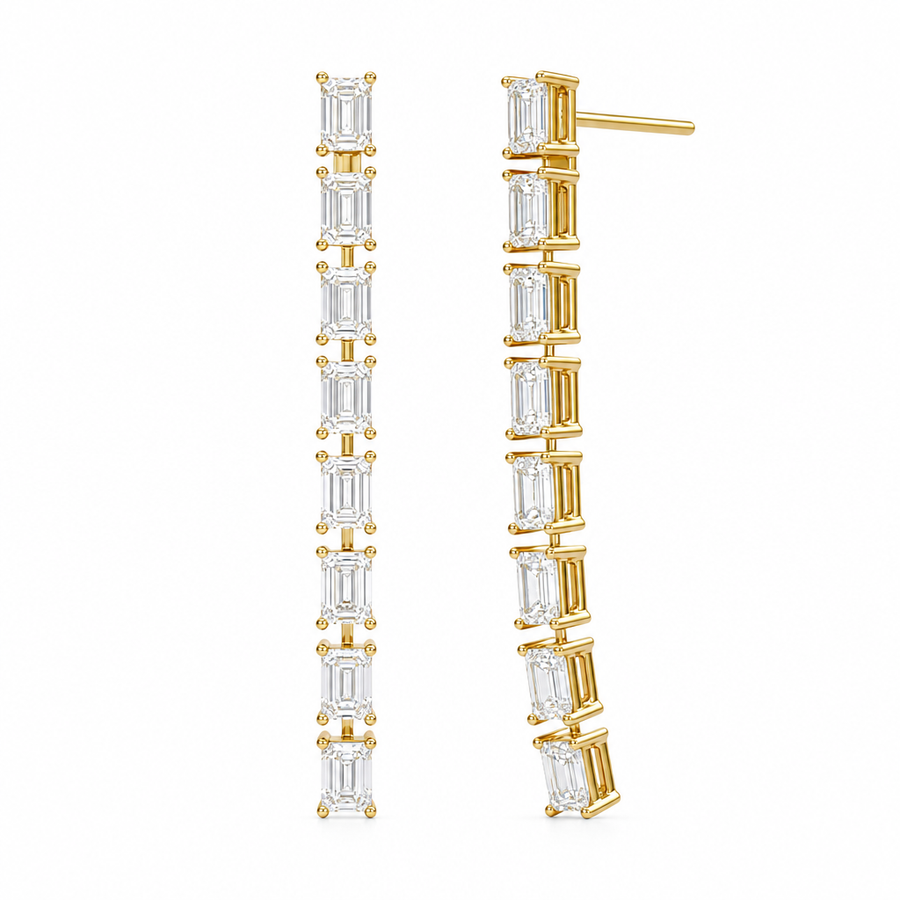 8 Stone Emerald Lab Grown Diamond Drop Earrings