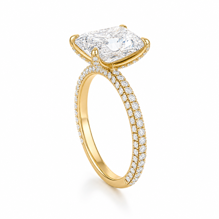 Radiant Three Row Pave Ring With Pave Prongs