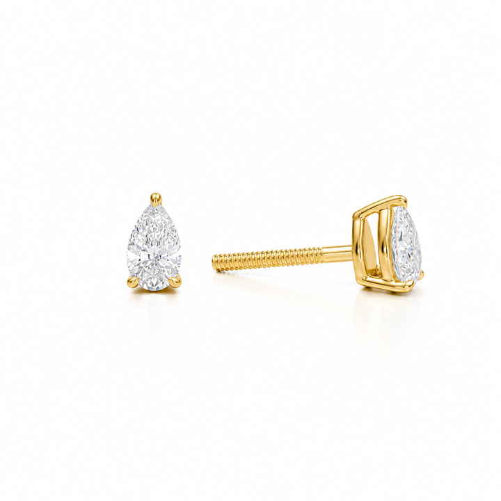 0.50 carat pear lab grown diamond stud earrings in 14K gold