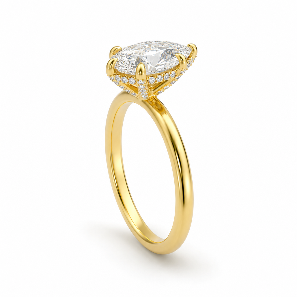 Pear Martini Basket Solitaire Ring