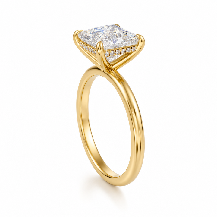 Princess Solitaire Ring With Hidden Halo