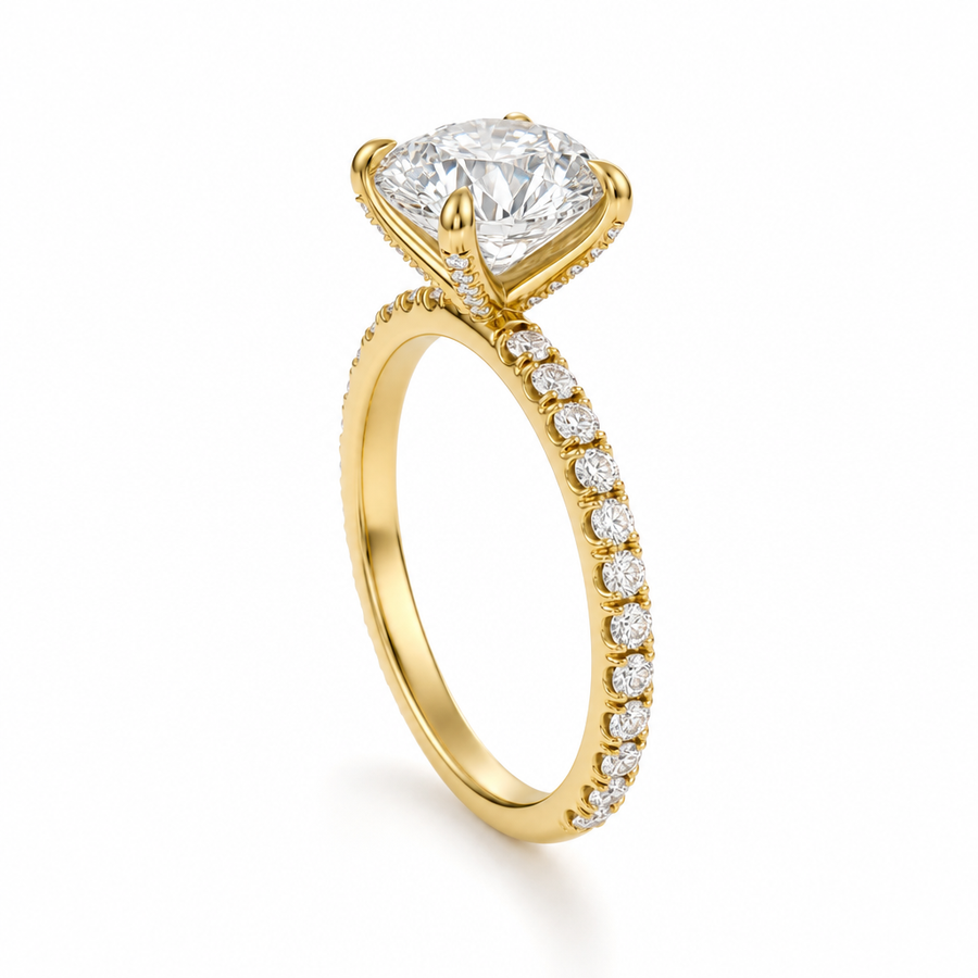 Round Pave Ring With Pave Prongs
