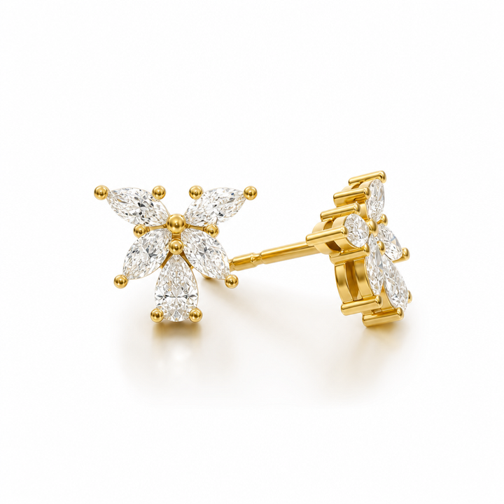 Marquise And Pear Cluster Butterfly Stud Earrings