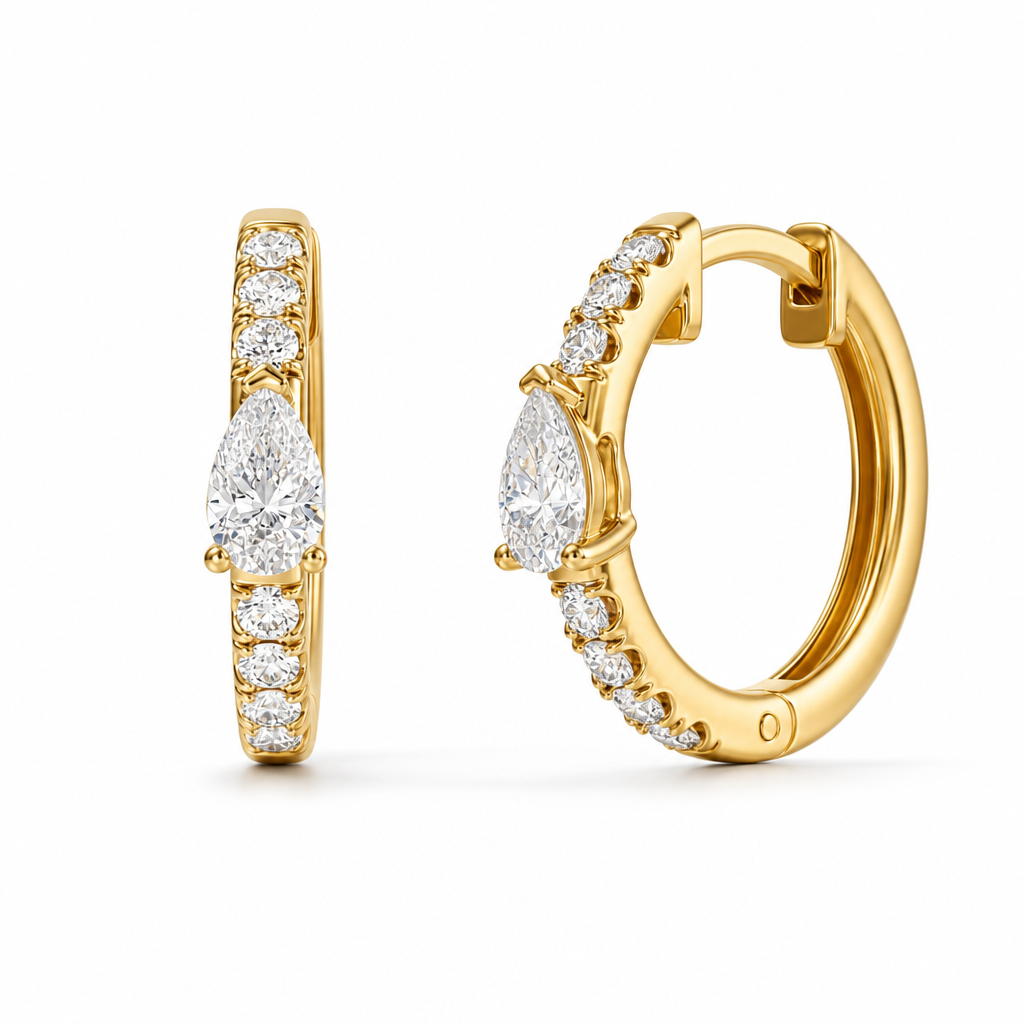 Lab Grown Pear Diamond Huggie Earrings