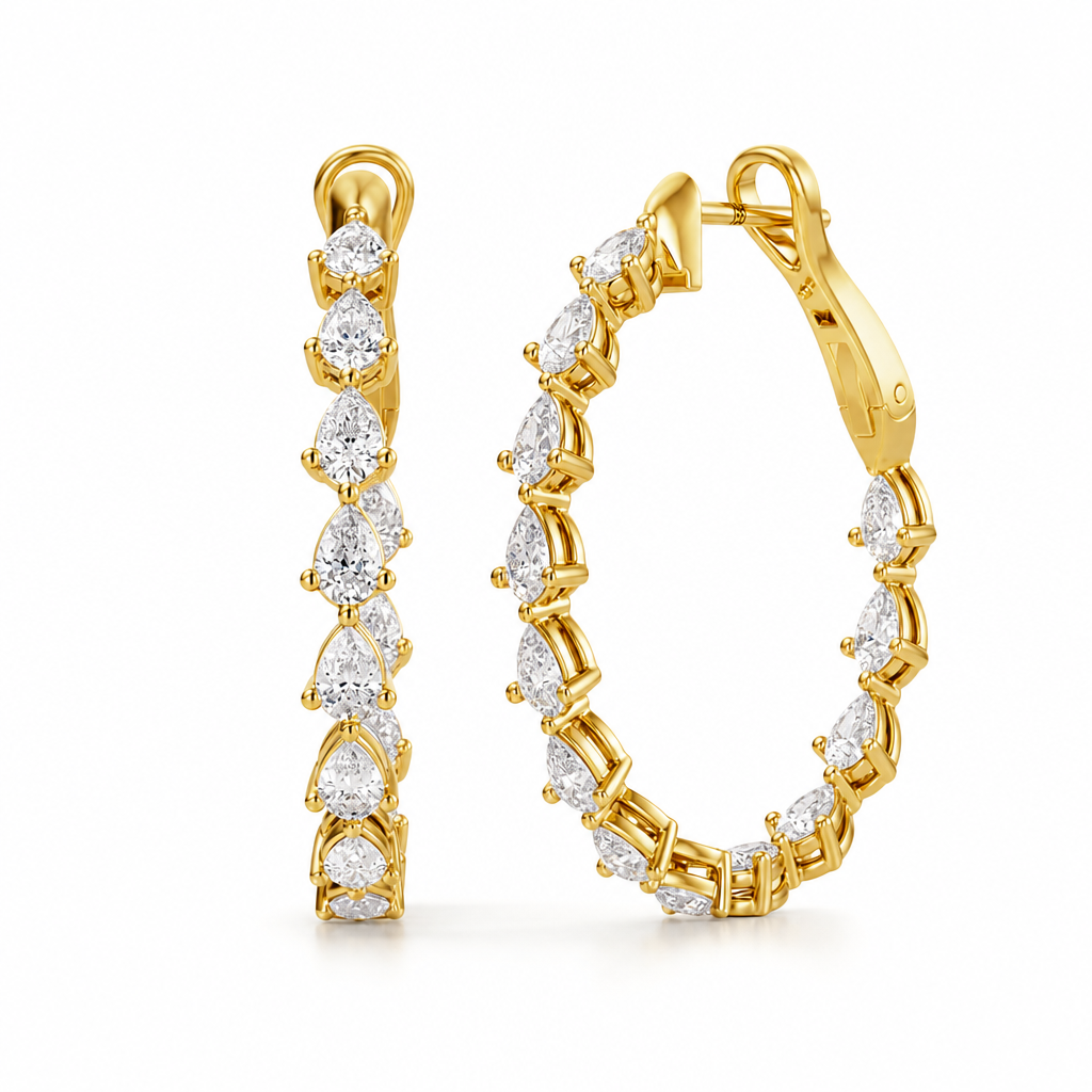 3 Carat Pear Inside Out Lab Grown Diamond Hoop Earrings