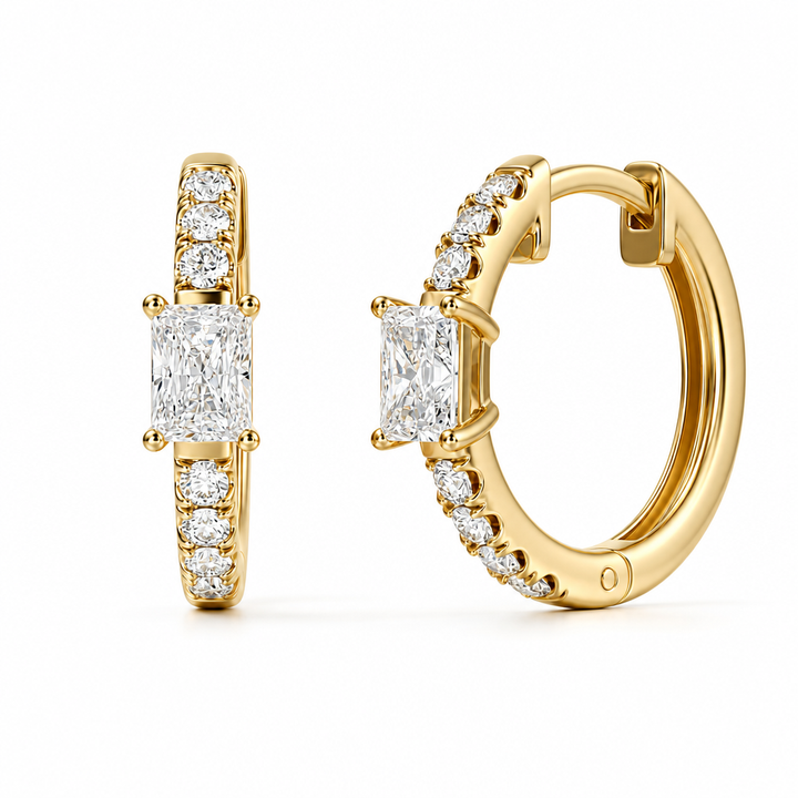 Lab Grown Radiant Diamond Huggie Earrings