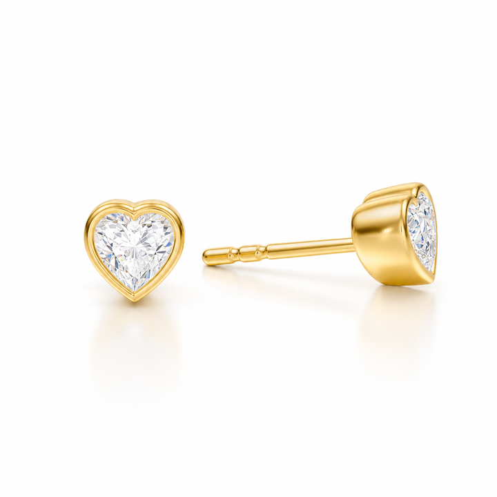 Heart Shape Bezel Lab Grown Diamond Stud Earrings