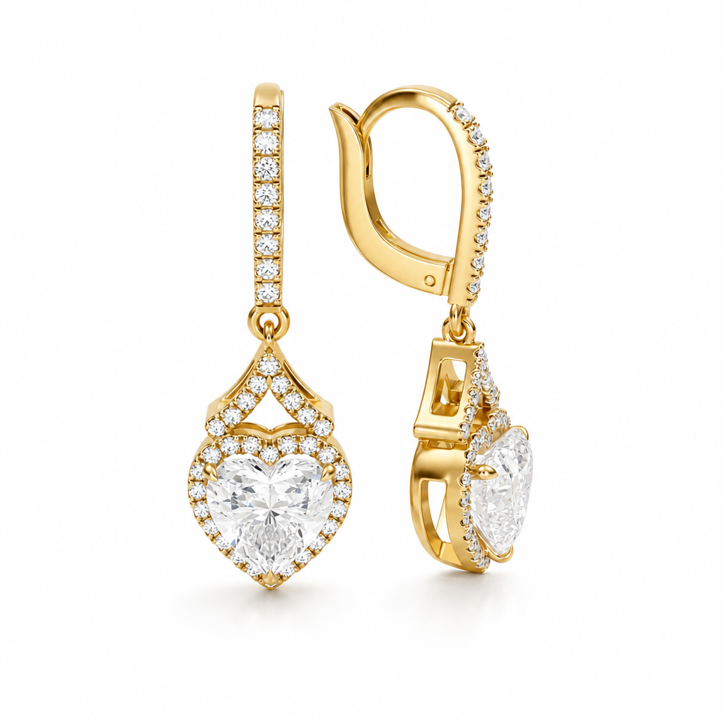 3 Carat Heart Shape Halo Lab Grown Diamond Drop Earrings
