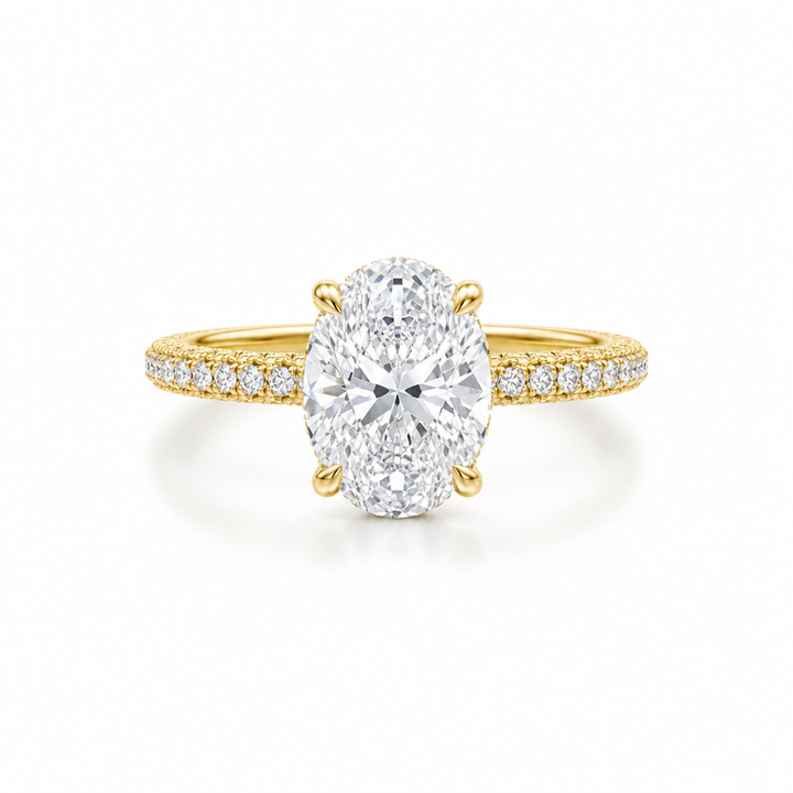 Oval Hidden Halo with Three Row Pave Band