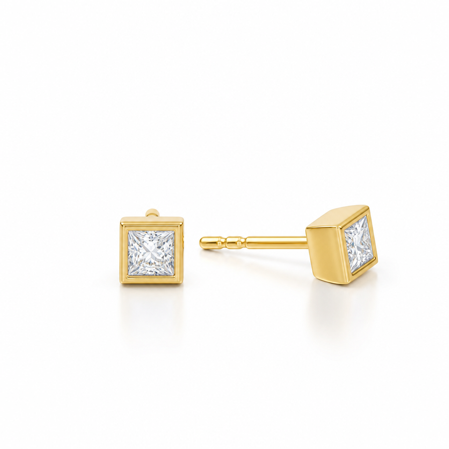 Princess Cut Bezel Stud Lab Grown Diamond Earrings