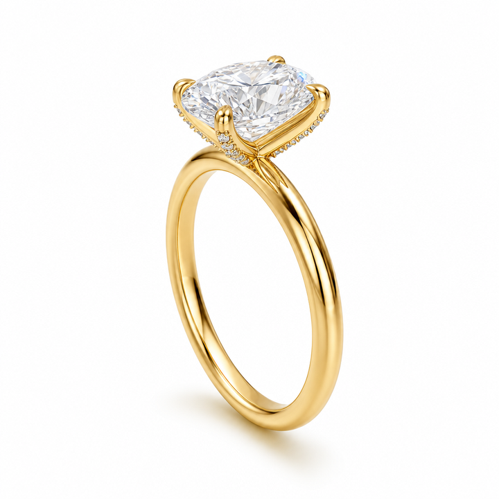 Oval Solitaire Ring With Pave Prongs