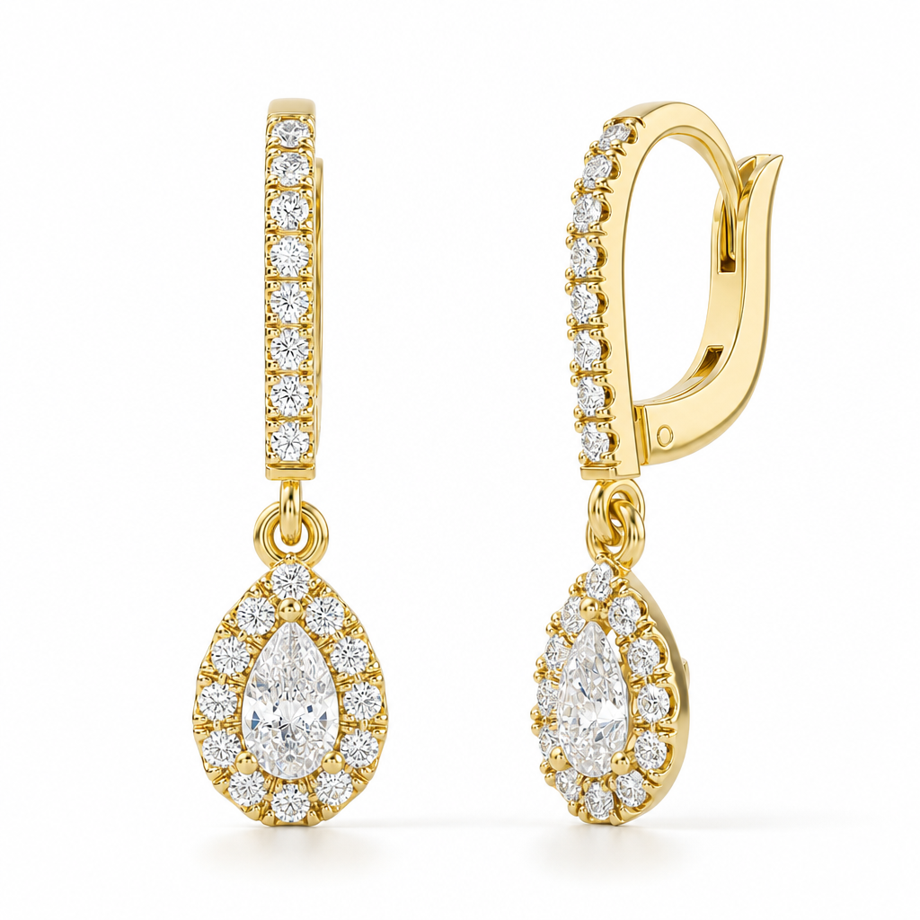 Pear Halo Drop Earrings