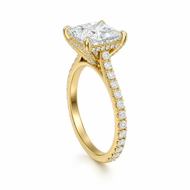 Princess Pave Cathedral Ring With Diamond Basket