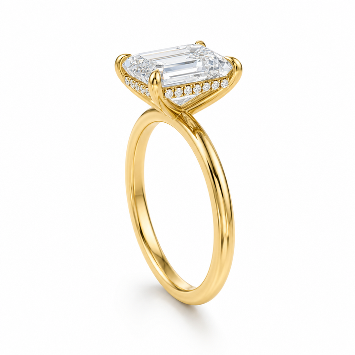 Emerald Solitaire Ring With Hidden Halo