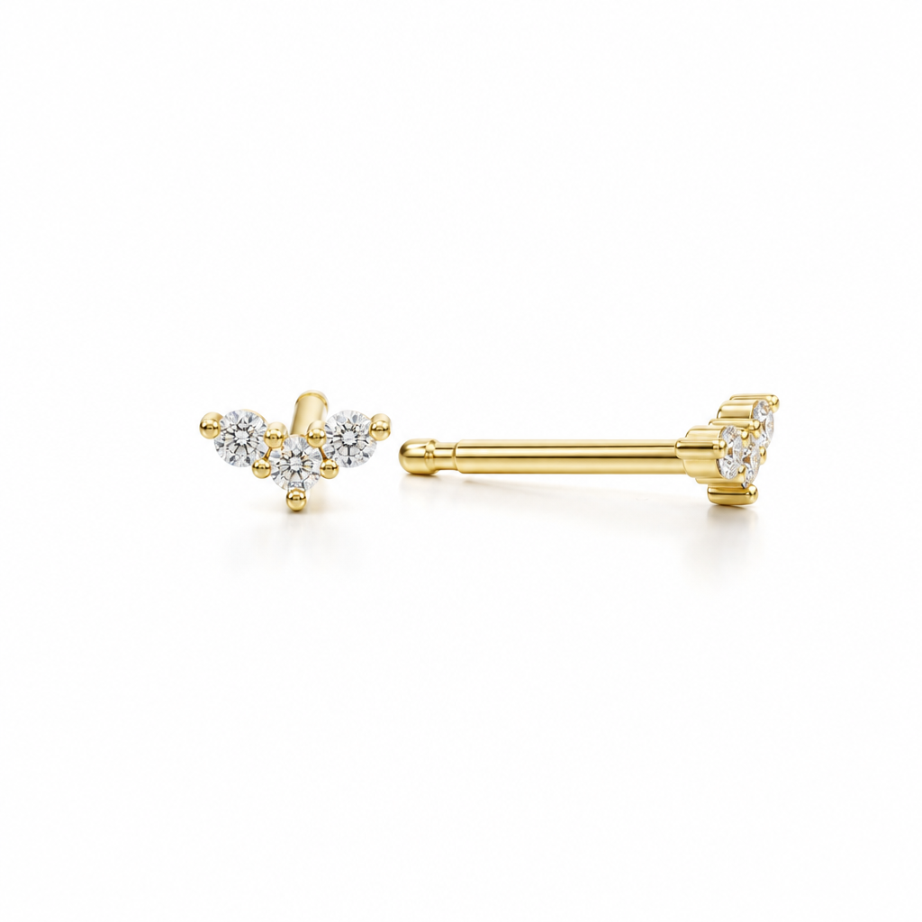 Lab-grown round diamond petite three stone cluster stud earrings