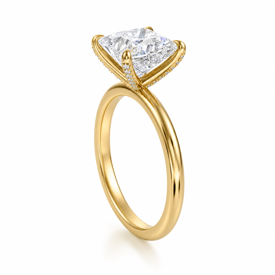 Princess Solitaire Ring With Pave Prongs