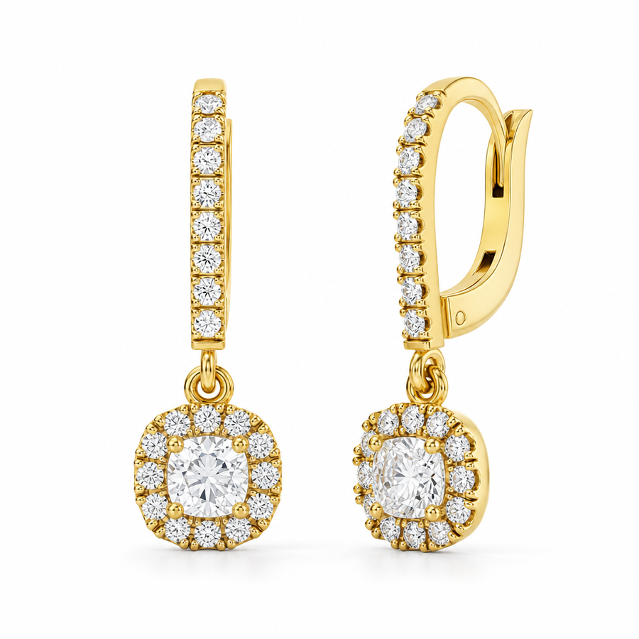 Cushion Halo Drop Earrings