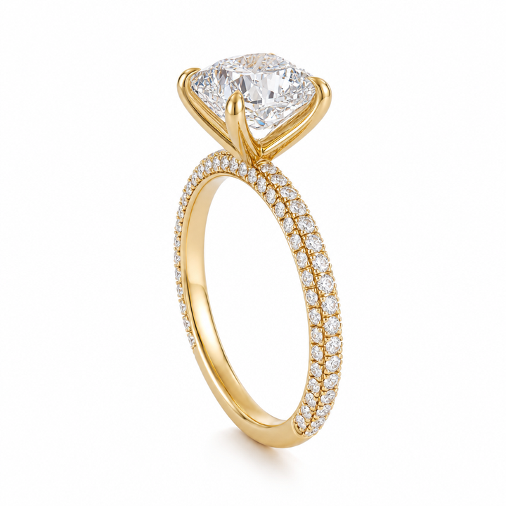 Cushion Three Row Pave Ring