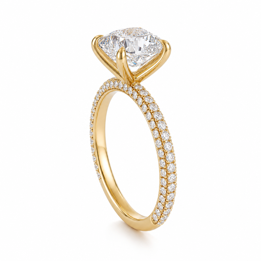 Cushion Three Row Pave Ring