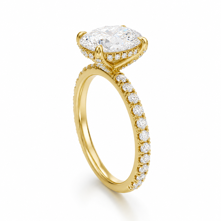 Oval Diamond Basket With Pave Ring