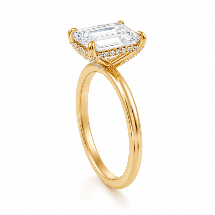 Emerald Solitaire Ring With Diamond Basket