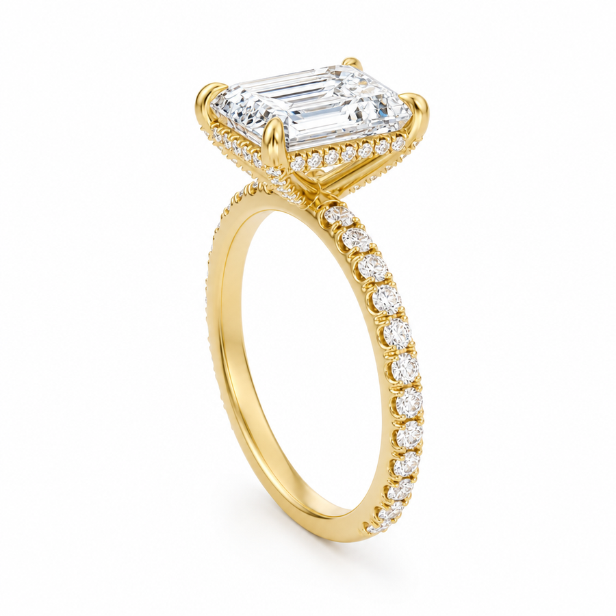 Emerald Diamond Basket With Pave Ring
