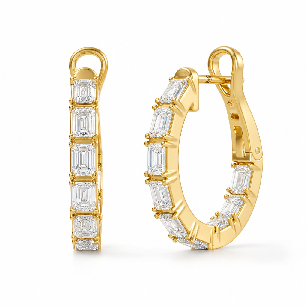 3 Carat Emerald Inside Out Lab Grown Diamond Hoop Earrings