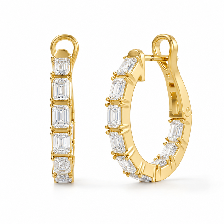 3 Carat Emerald Inside Out Lab Grown Diamond Hoop Earrings