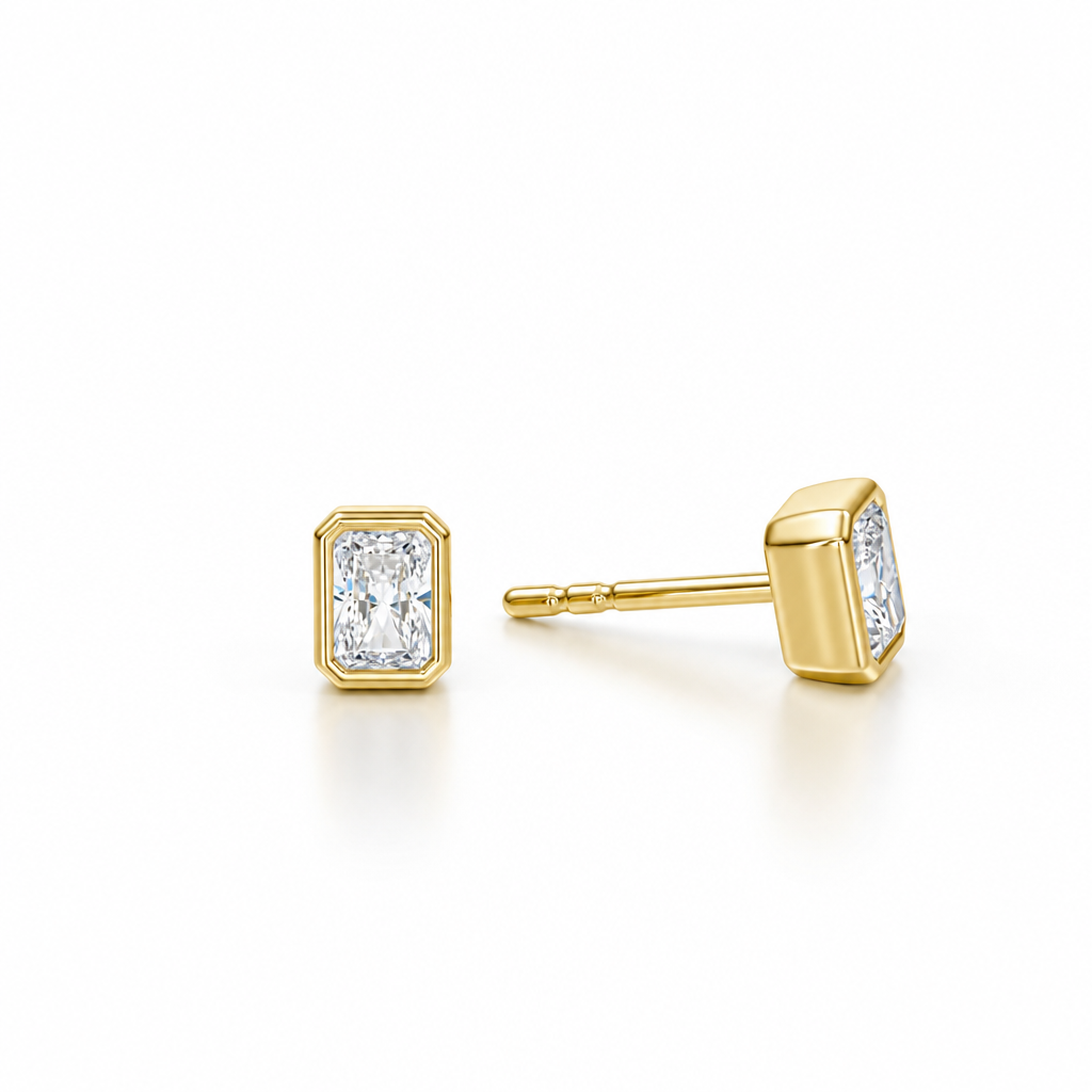 Radiant Bezel Stud Lab Grown Diamond Earrings