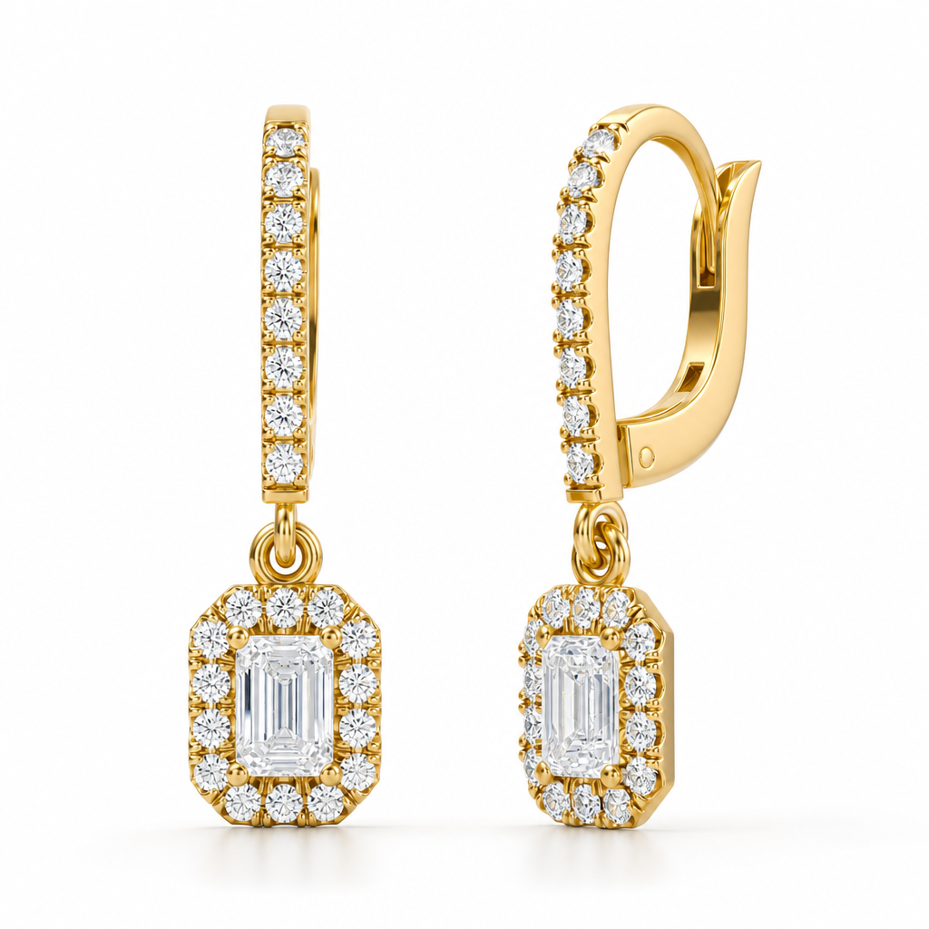 Emerald Halo Drop Earrings