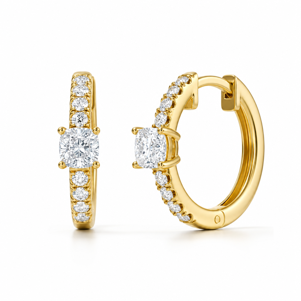 Lab Grown Cushion Diamond Huggie Earrings